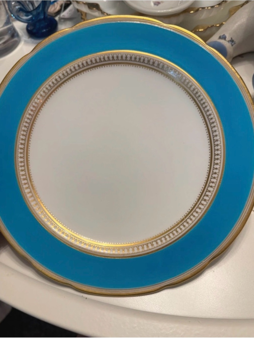 Ovington & Co. Turquoise and Gold Porcelain Dinner Plate with Gilded Trim